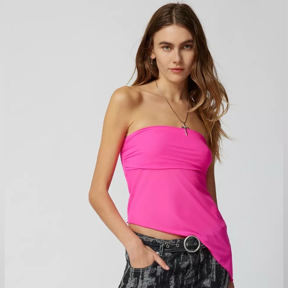 URBAN OUTFITTERS New! Strapless Pink Mesh Asymmetrical Tube Top